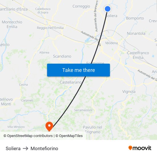 Soliera to Montefiorino map