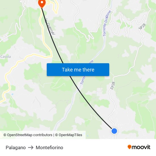 Palagano to Montefiorino map