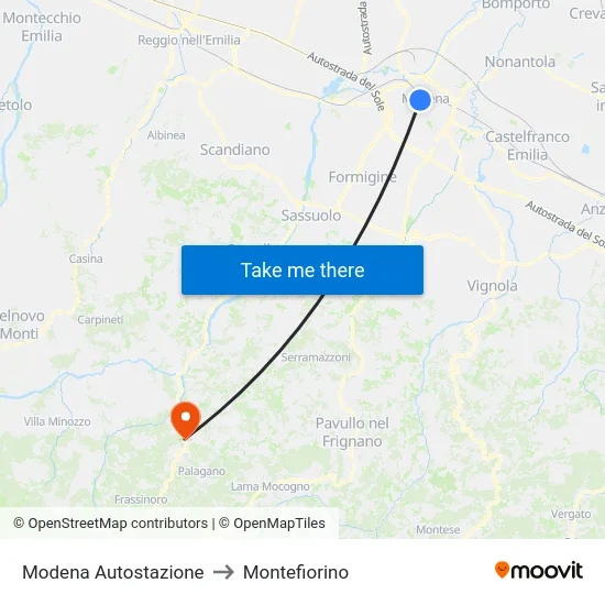 Modena Autostazione to Montefiorino map