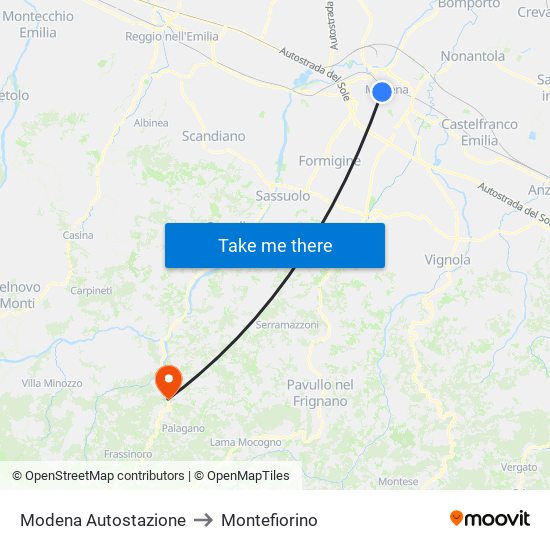 Modena  Autostazione to Montefiorino map