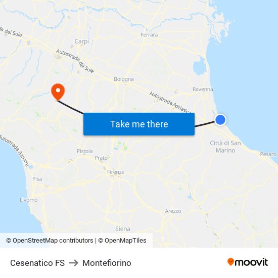 Cesenatico FS to Montefiorino map