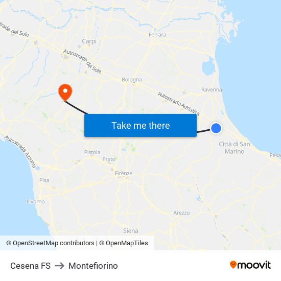 Cesena FS to Montefiorino map