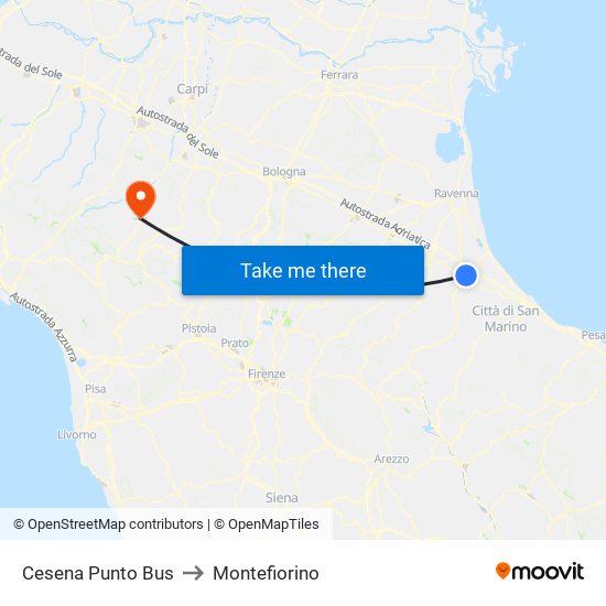 Cesena Punto Bus to Montefiorino map