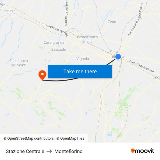 Stazione Centrale to Montefiorino map