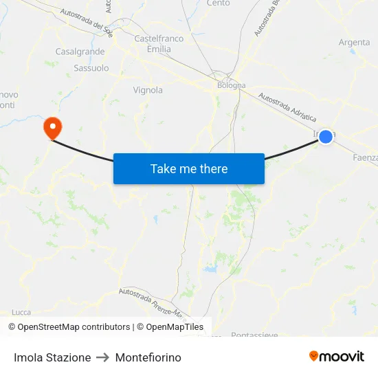 Imola Station to Montefiorino map