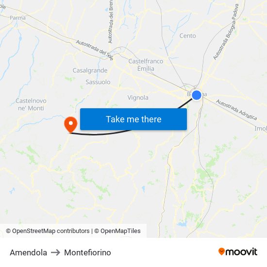 Amendola to Montefiorino map