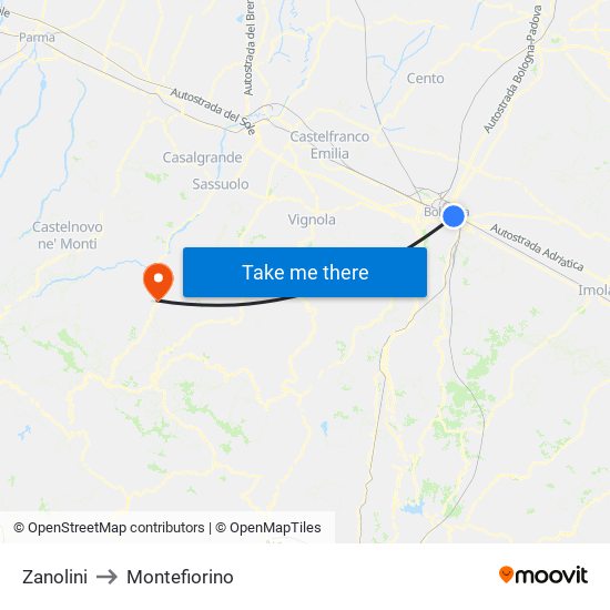 Zanolini to Montefiorino map