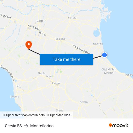Cervia FS to Montefiorino map