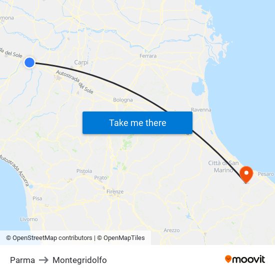 Parma to Montegridolfo map