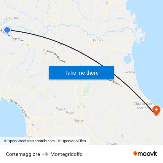 Cortemaggiore to Montegridolfo map