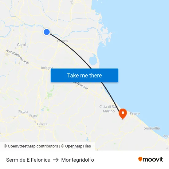 Sermide E Felonica to Montegridolfo map