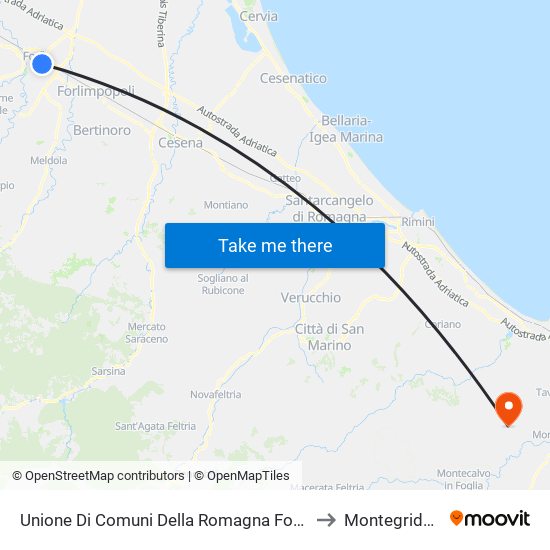 Unione Di Comuni Della Romagna Forlivese to Montegridolfo map