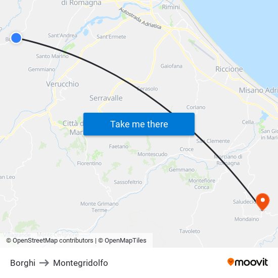 Borghi to Montegridolfo map