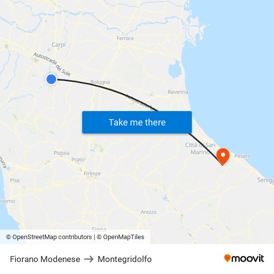 Fiorano Modenese to Montegridolfo map