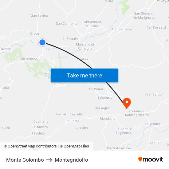 Monte Colombo to Montegridolfo map