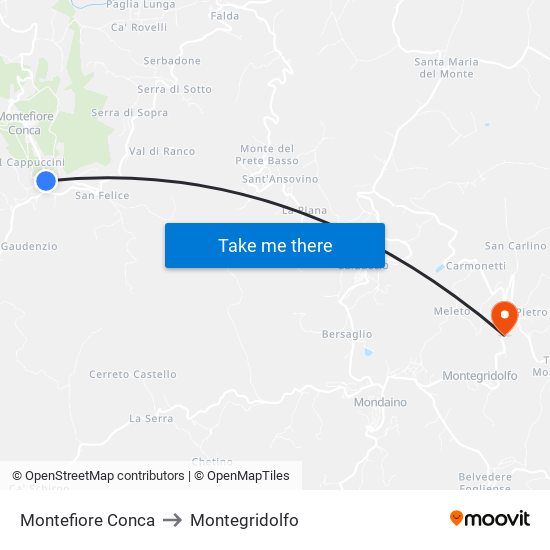 Montefiore Conca to Montegridolfo map