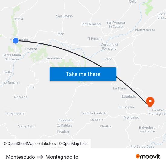 Montescudo to Montegridolfo map
