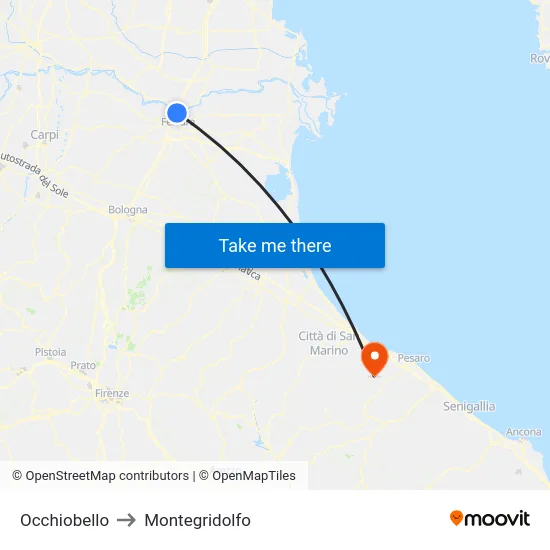 Occhiobello to Montegridolfo map
