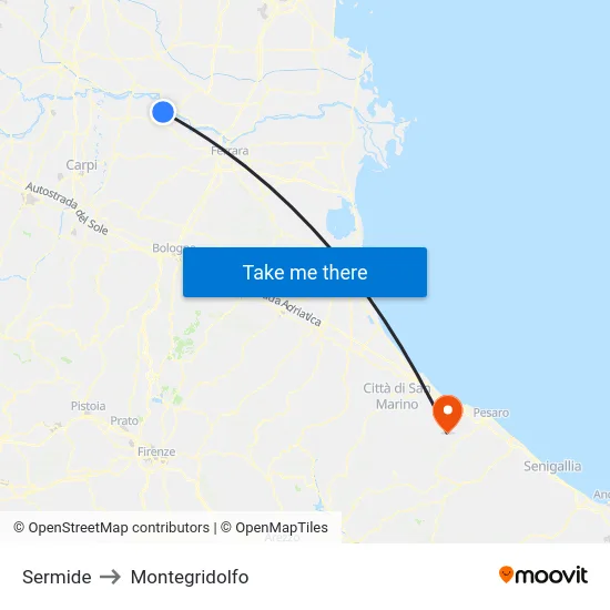 Sermide to Montegridolfo map