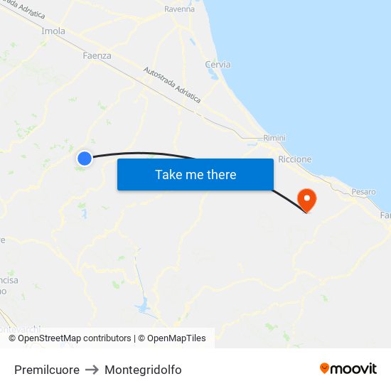Premilcuore to Montegridolfo map