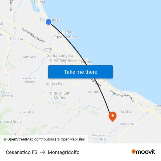 Cesenatico FS to Montegridolfo map