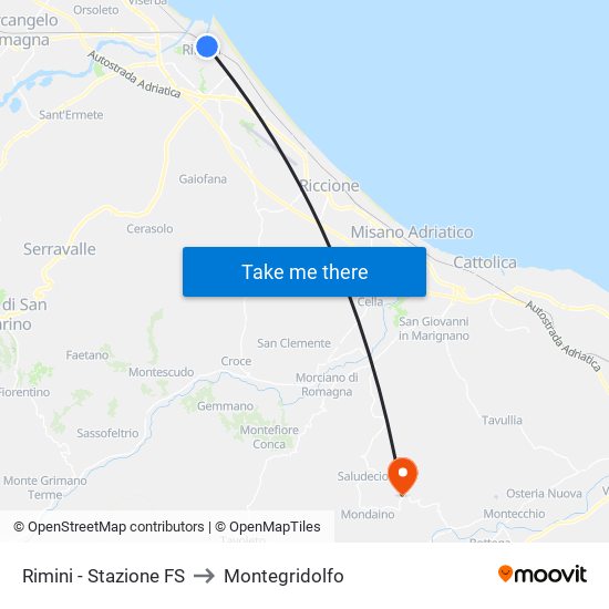 Rimini - Stazione FS to Montegridolfo map