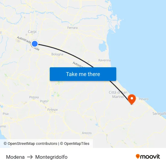 Modena to Montegridolfo map