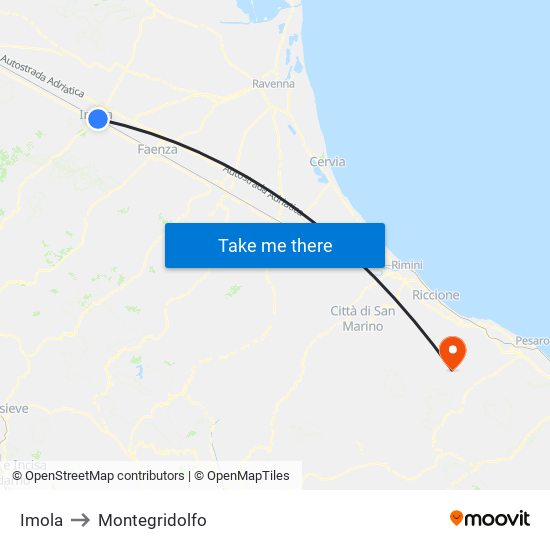 Imola to Montegridolfo map