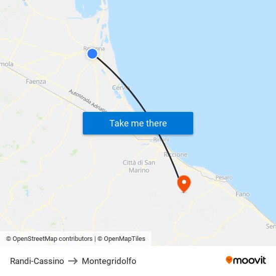 Randi-Cassino to Montegridolfo map
