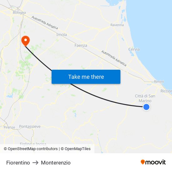 Fiorentino to Monterenzio map
