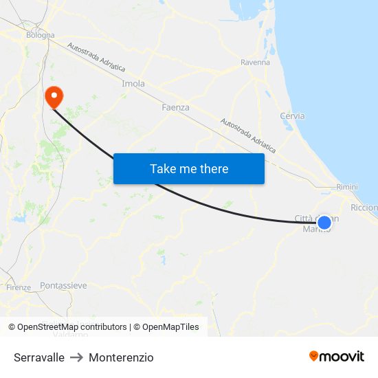 Serravalle to Monterenzio map