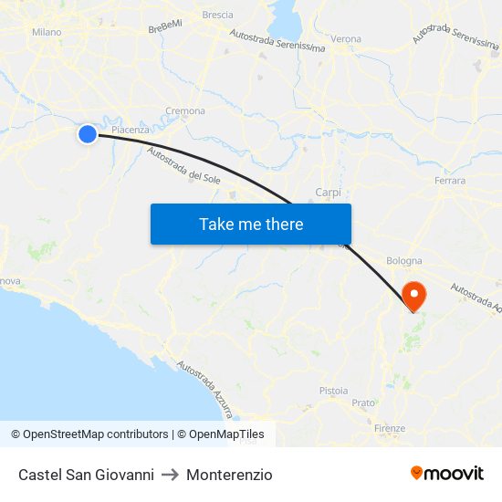 Castel San Giovanni to Monterenzio map