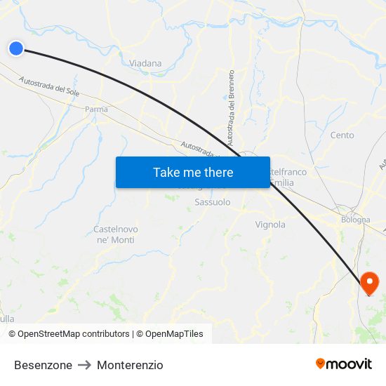 Besenzone to Monterenzio map