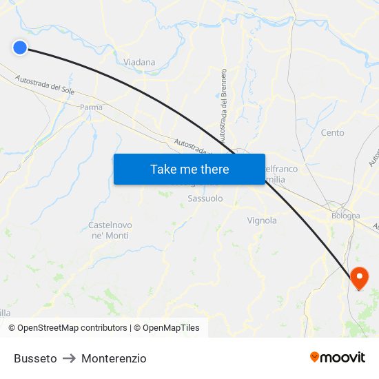 Busseto to Monterenzio map