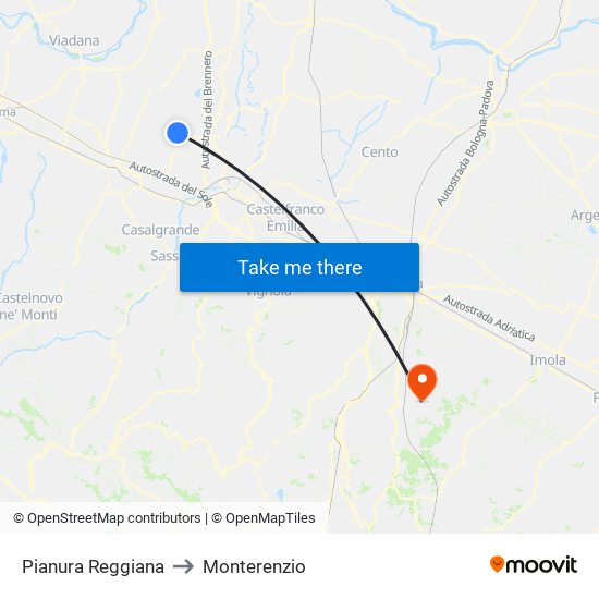 Pianura Reggiana to Monterenzio map