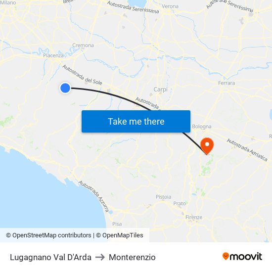 Lugagnano Val D'Arda to Monterenzio map