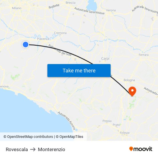 Rovescala to Monterenzio map