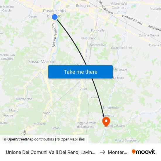 Unione Dei Comuni Valli Del Reno, Lavino E Samoggia to Monterenzio map