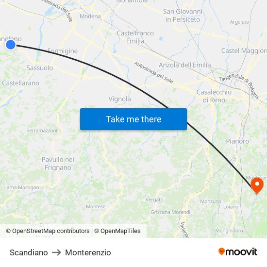 Scandiano to Monterenzio map