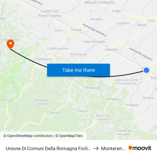 Unione Di Comuni Della Romagna Forlivese to Monterenzio map