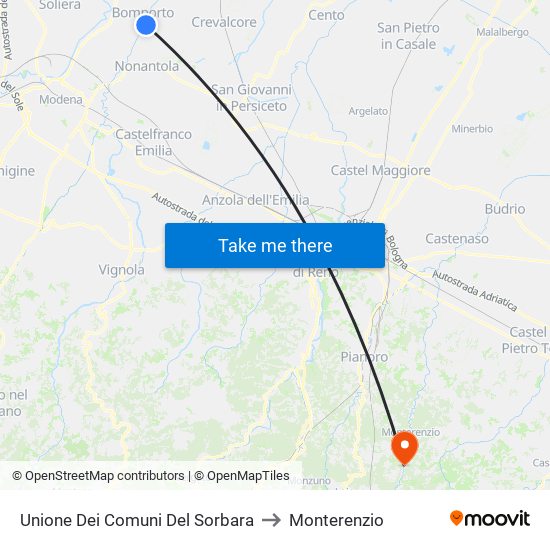 Unione Dei Comuni Del Sorbara to Monterenzio map