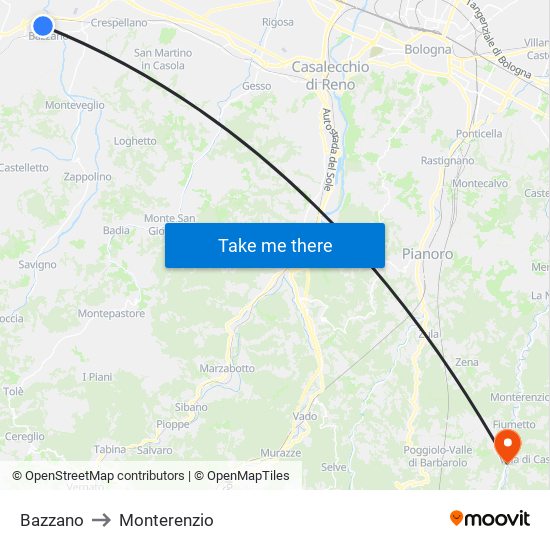 Bazzano to Monterenzio map