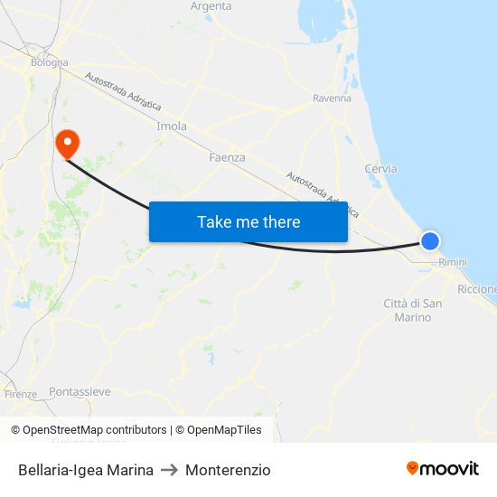 Bellaria-Igea Marina to Monterenzio map