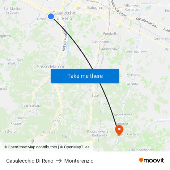 Casalecchio Di Reno to Monterenzio map