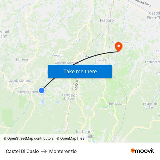 Castel Di Casio to Monterenzio map