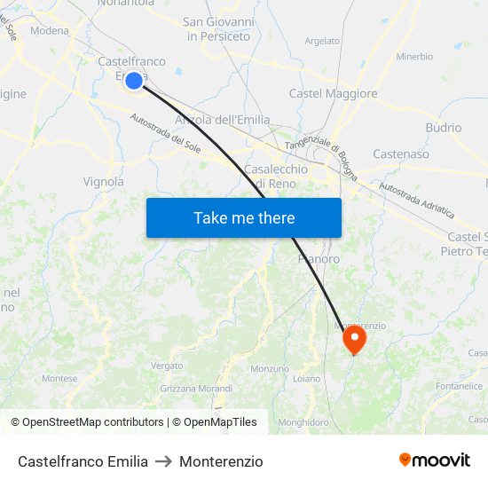 Castelfranco Emilia to Monterenzio map