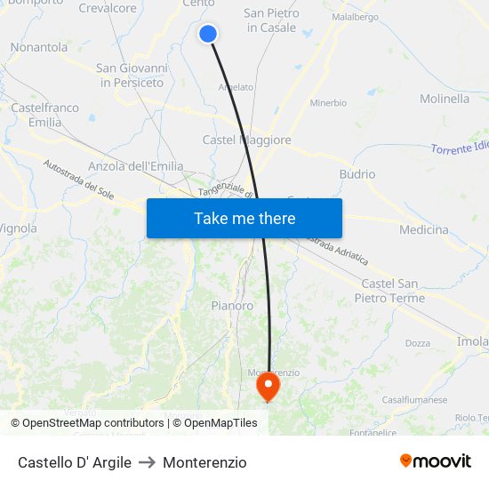 Castello D' Argile to Monterenzio map