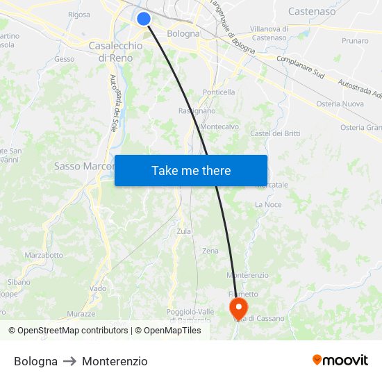 Bologna to Monterenzio map