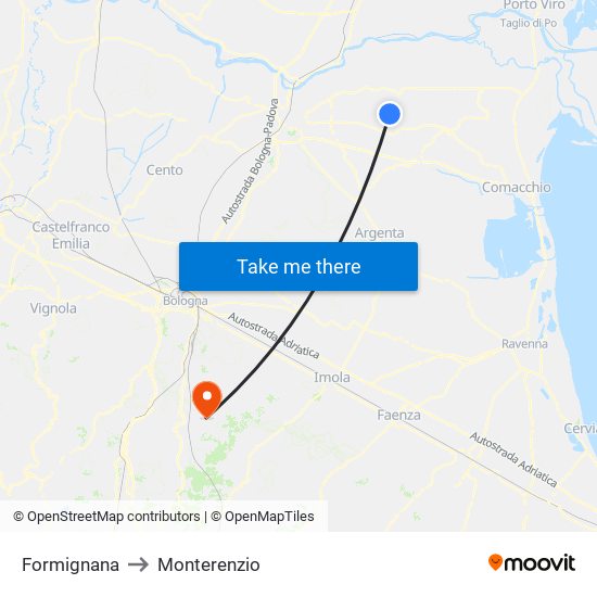 Formignana to Monterenzio map