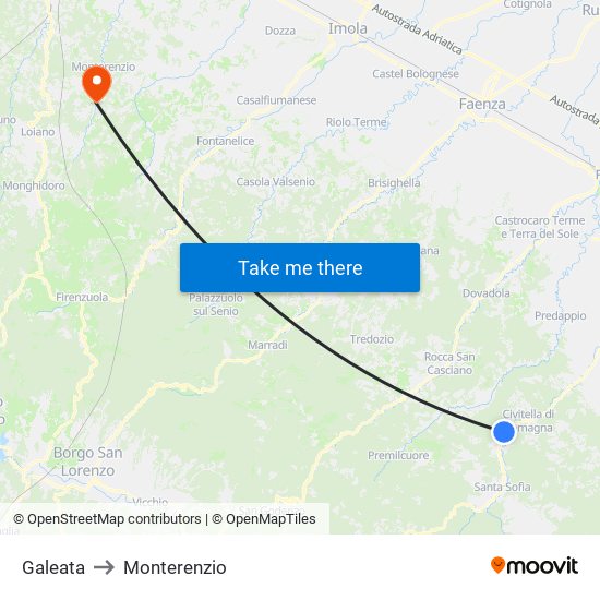Galeata to Monterenzio map